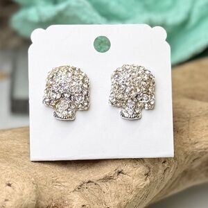 NEW Crystal Rhinestone Silver Skull Post Earrings